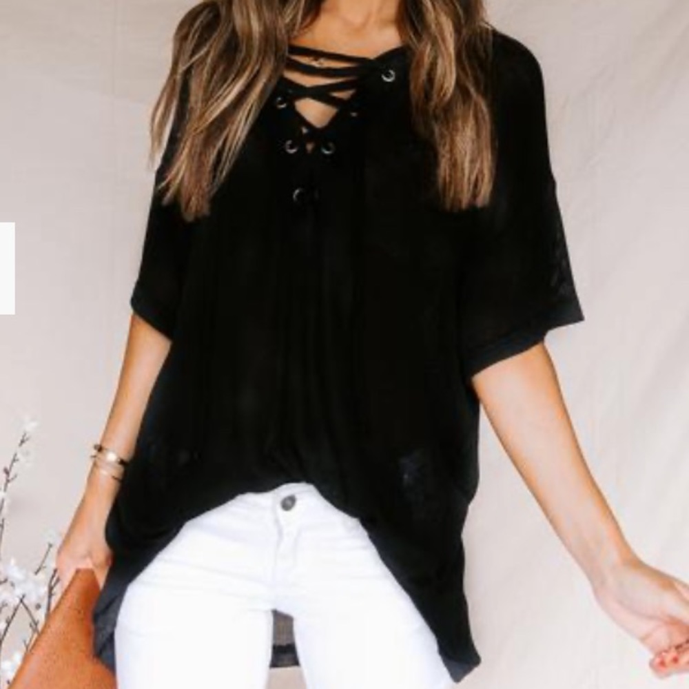 VICI lace up knit top NWOT